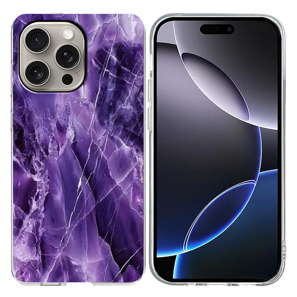 For iPhone 16 Pro Case Marble Pattern Printing Soft TPU Phone Cover - Purple