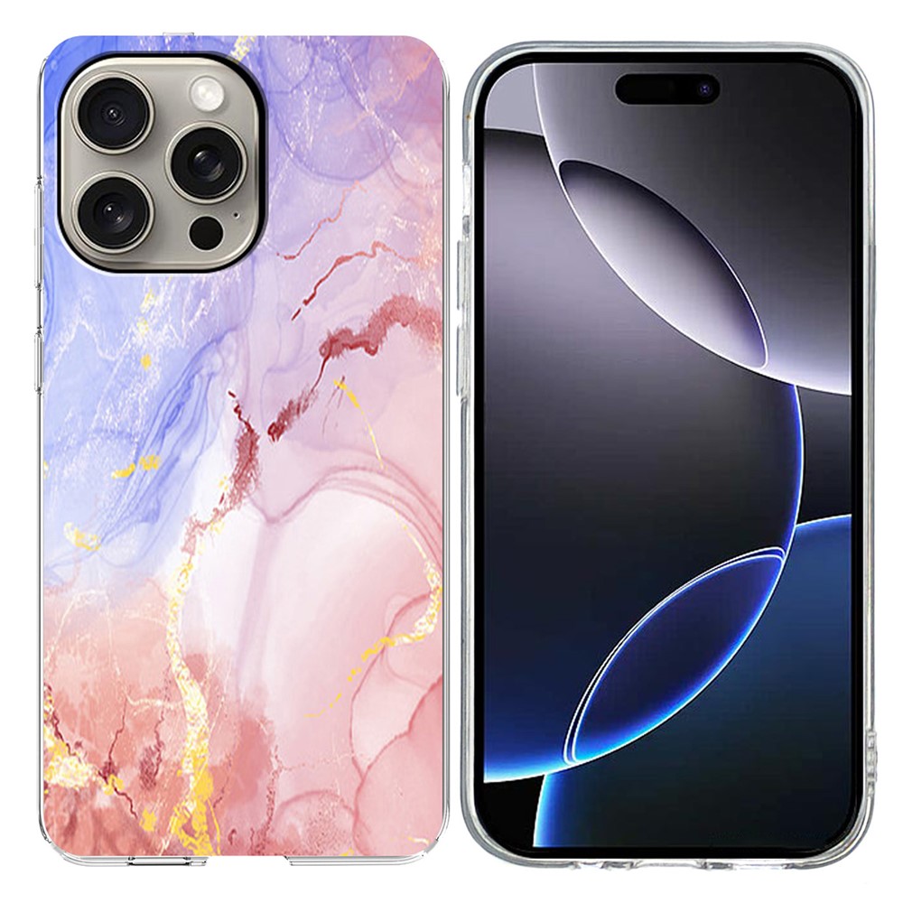 For iPhone 16 Pro Max Case Marble Pattern Printing Soft TPU Phone Cover - Pink