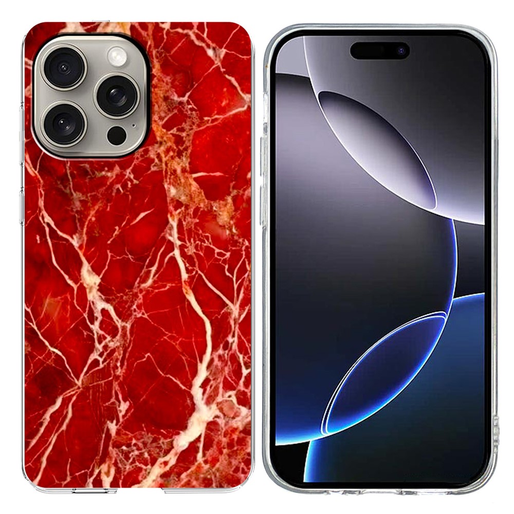 For iPhone 16 Pro Max Case Marble Pattern Printing Soft TPU Phone Cover - Red