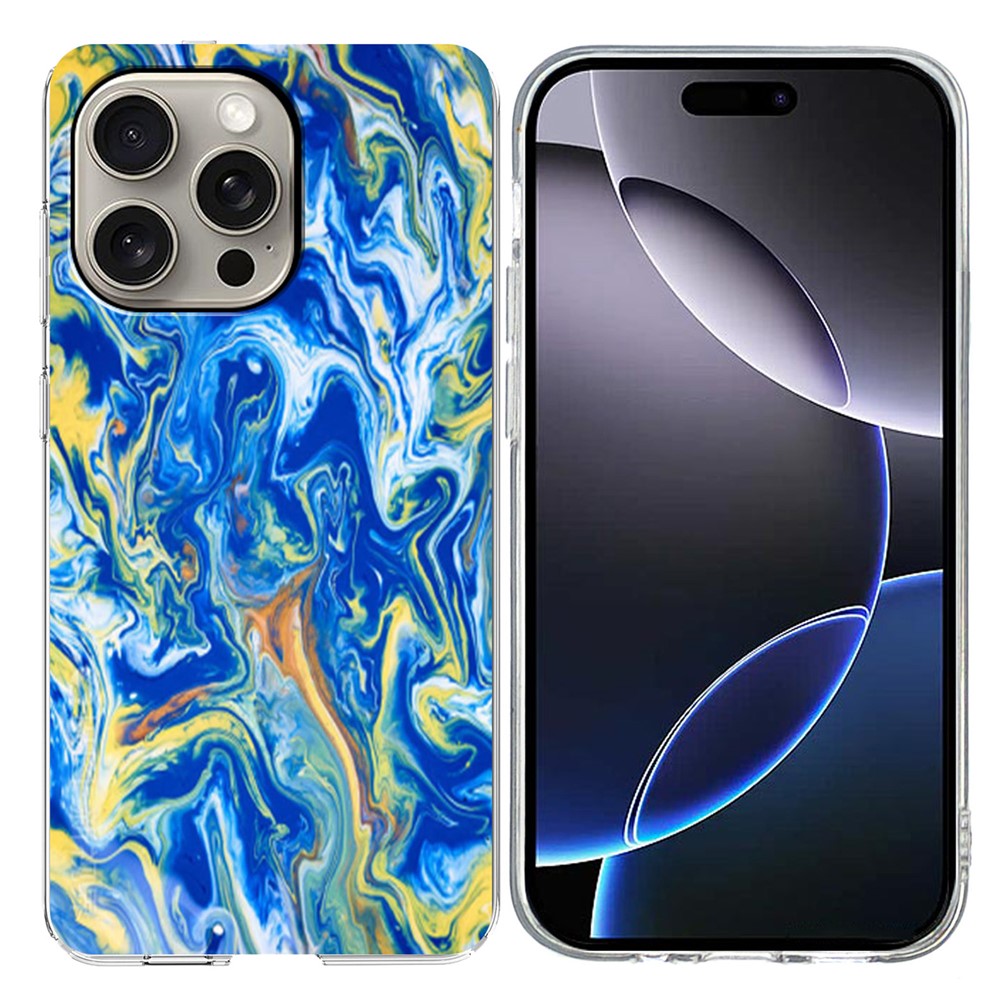 For iPhone 16 Pro Max Case Marble Pattern Printing Soft TPU Phone Cover - Sky Blue