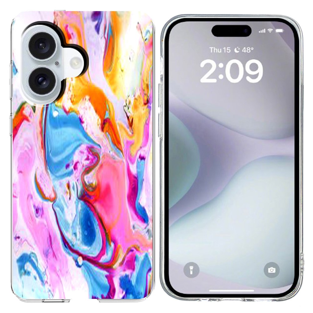 For iPhone 16 Plus Case Marble Pattern Printing Soft TPU Phone Cover - Colorful
