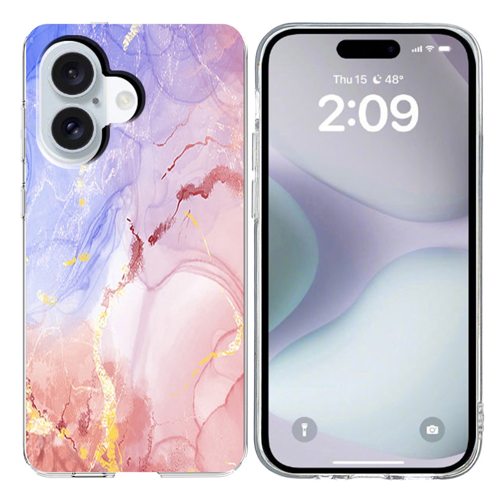 For iPhone 16 Plus Case Marble Pattern Printing Soft TPU Phone Cover - Pink