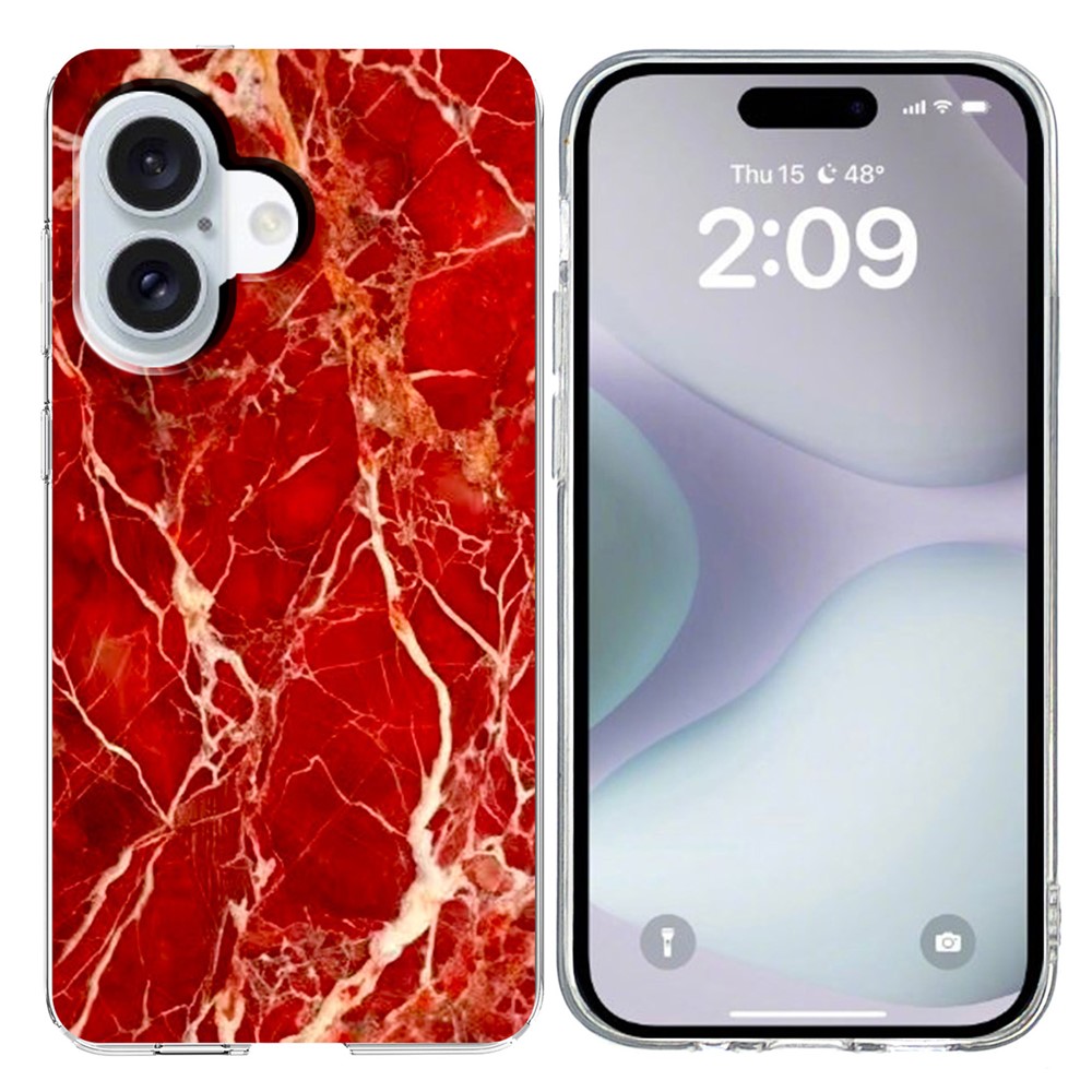 For iPhone 16 Plus Case Marble Pattern Printing Soft TPU Phone Cover - Red