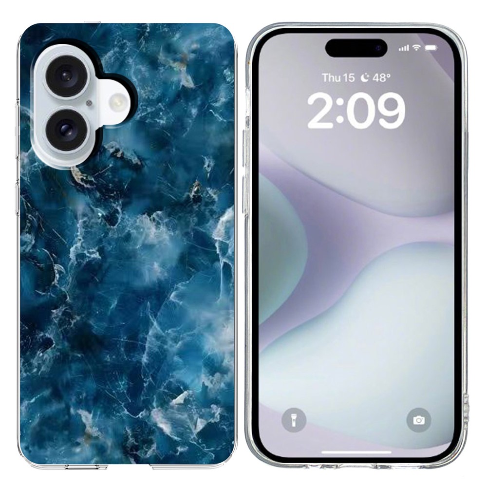 For iPhone 16 Plus Case Marble Pattern Printing Soft TPU Phone Cover - Grey