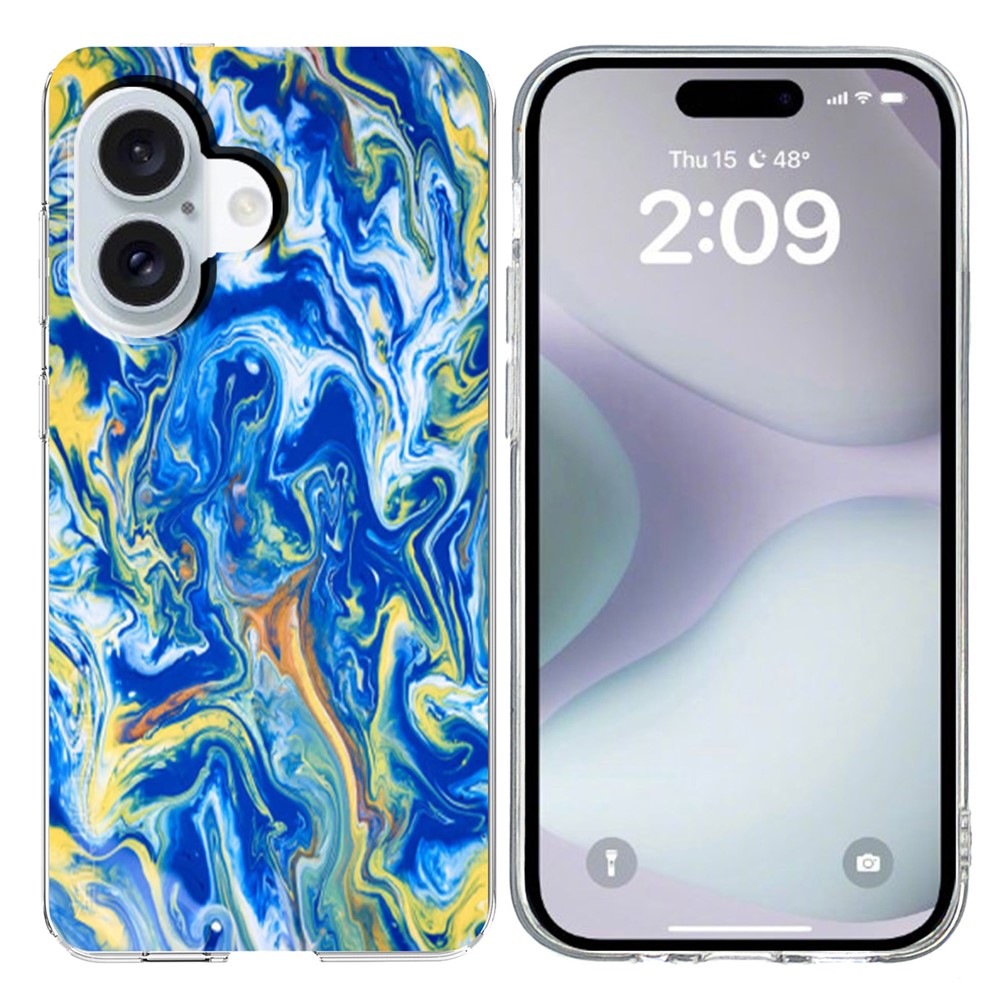 For iPhone 16 Plus Case Marble Pattern Printing Soft TPU Phone Cover - Sky Blue