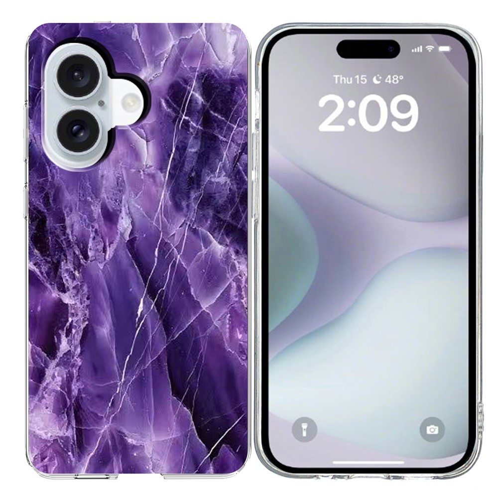 For iPhone 16 Plus Case Marble Pattern Printing Soft TPU Phone Cover - Purple