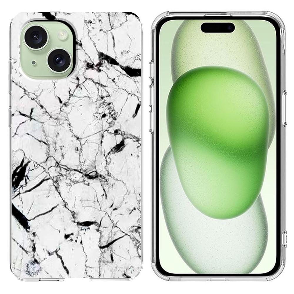 For iPhone 15 Case Marble Pattern Printing Soft TPU Phone Cover - White