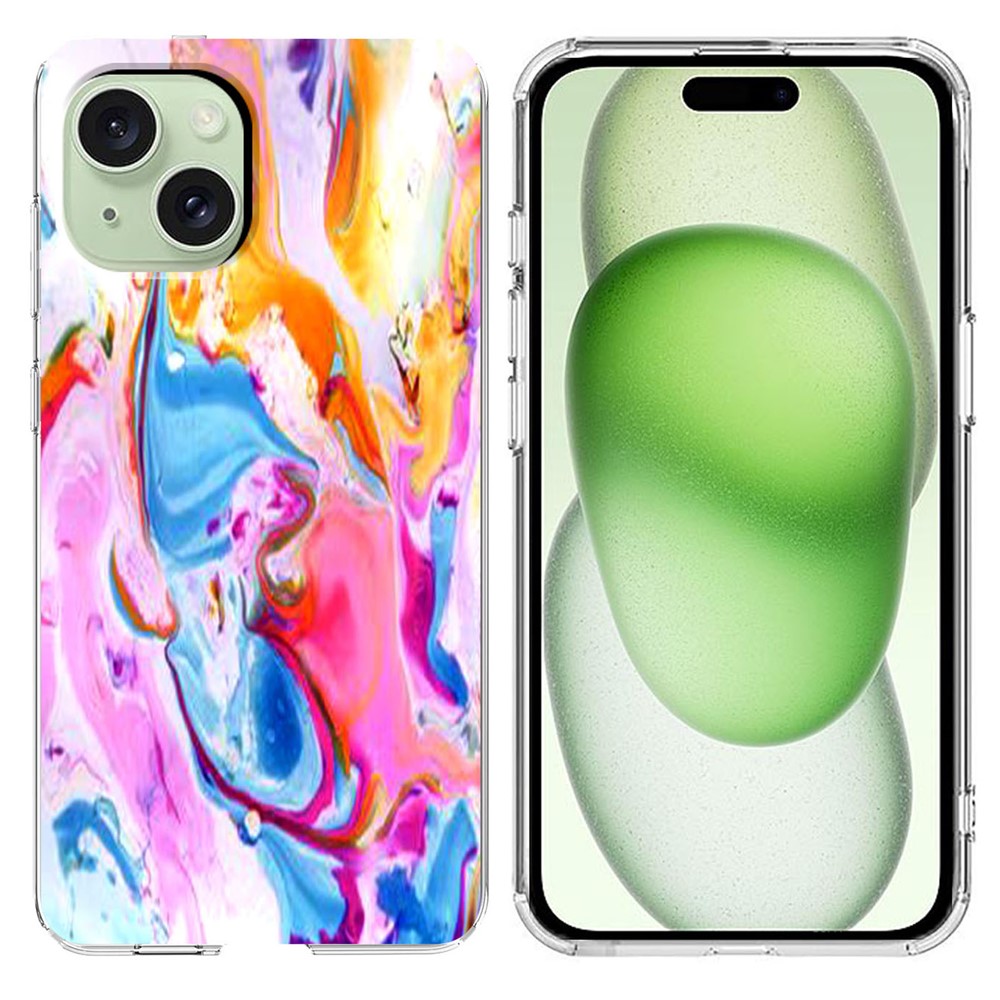 For iPhone 15 Case Marble Pattern Printing Soft TPU Phone Cover - Colorful