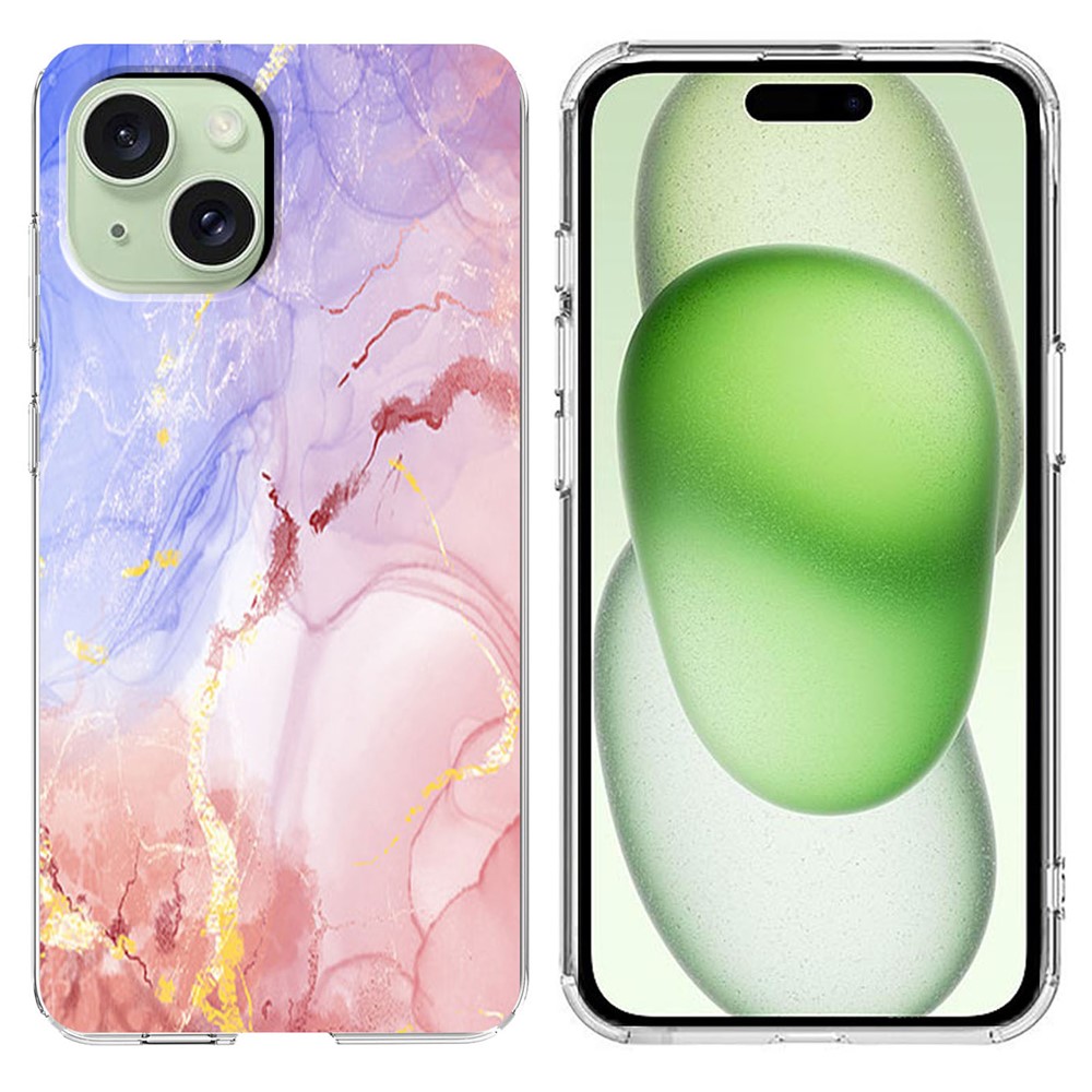 For iPhone 15 Case Marble Pattern Printing Soft TPU Phone Cover - Pink