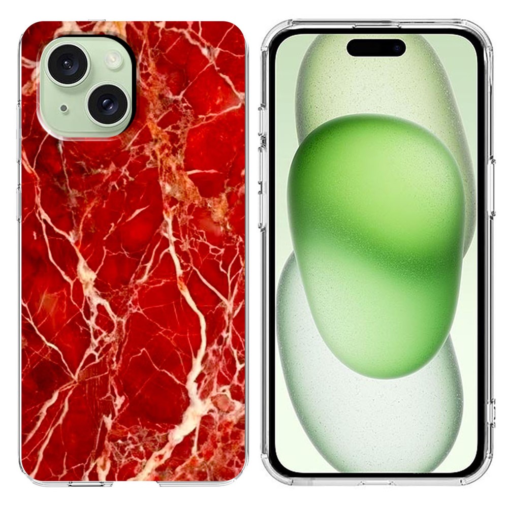 For iPhone 15 Case Marble Pattern Printing Soft TPU Phone Cover - Red
