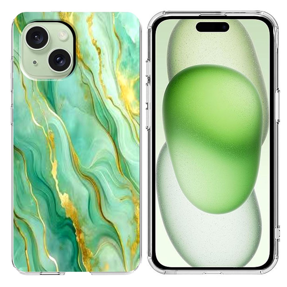 For iPhone 15 Case Marble Pattern Printing Soft TPU Phone Cover - Green