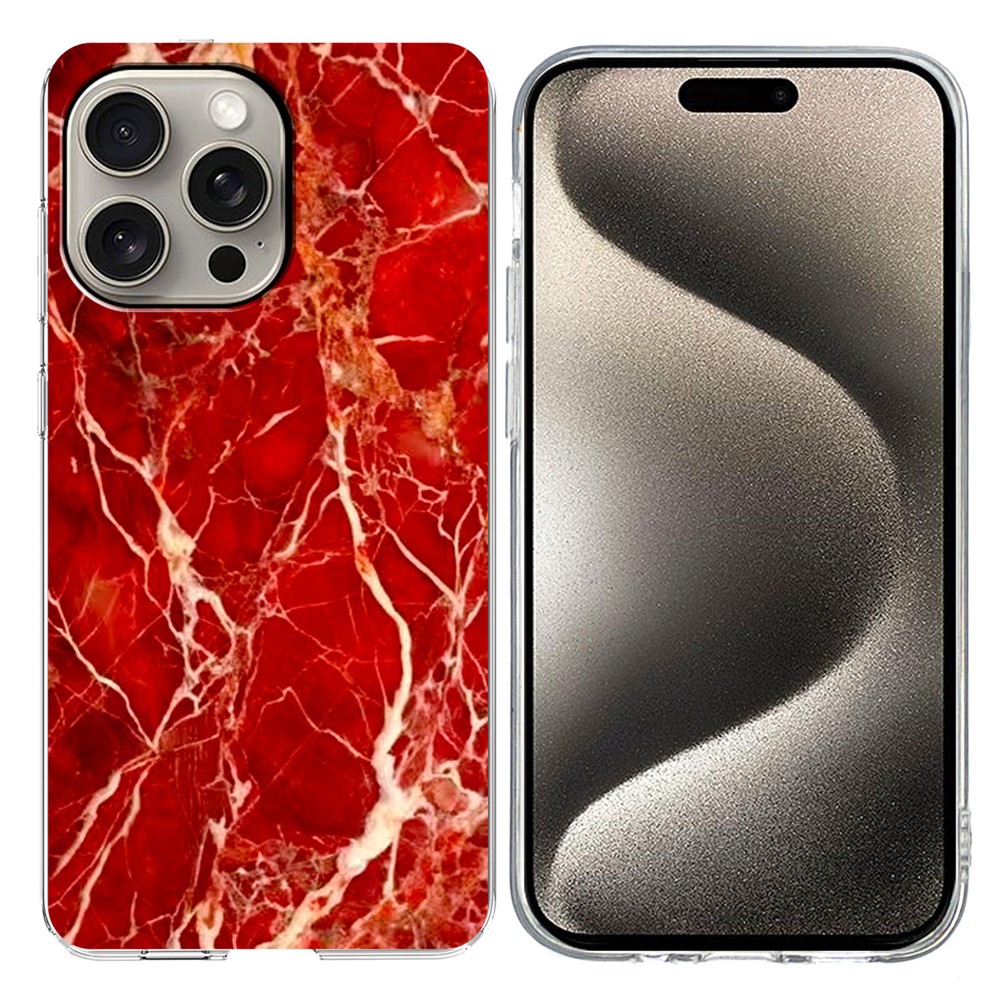 For iPhone 15 Pro Case Marble Pattern Printing Soft TPU Phone Cover - Red