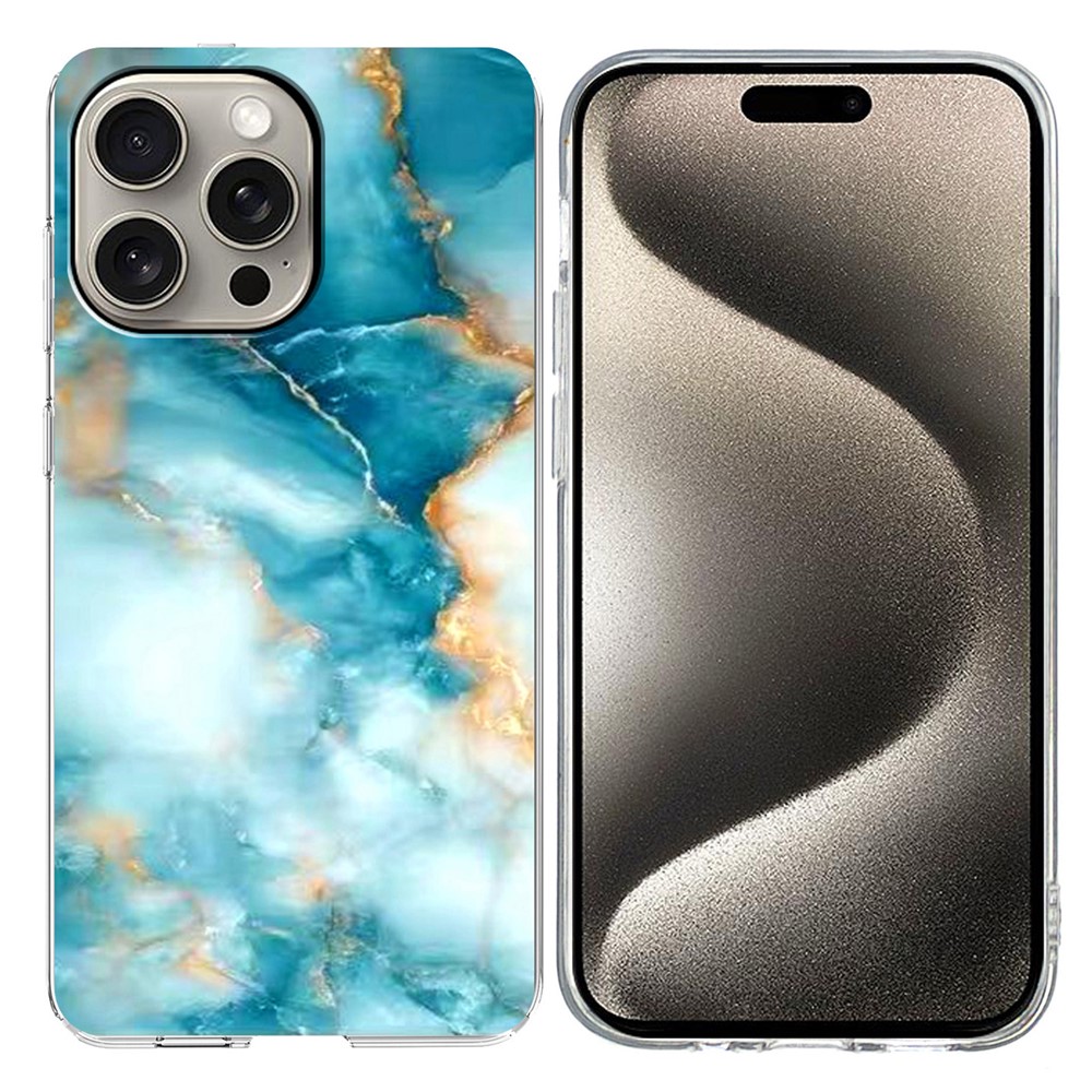 For iPhone 15 Pro Case Marble Pattern Printing Soft TPU Phone Cover - Blue