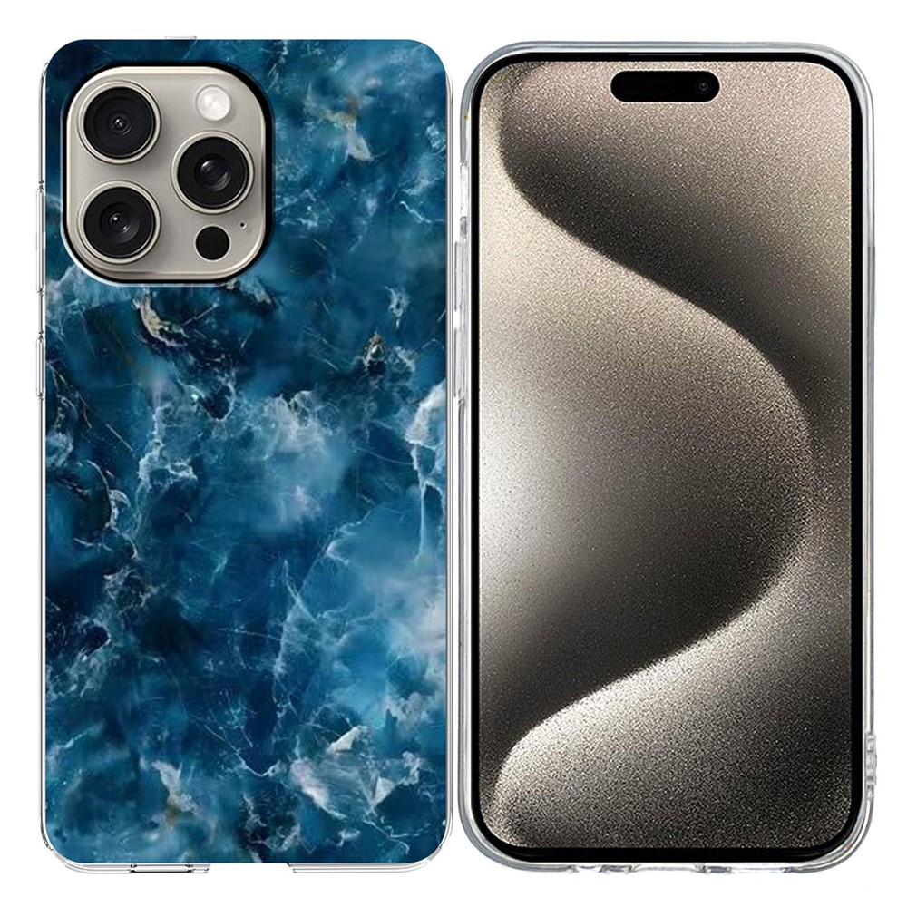 For iPhone 15 Pro Case Marble Pattern Printing Soft TPU Phone Cover - Grey