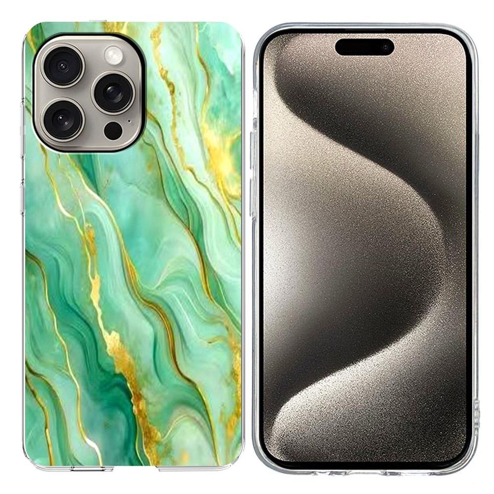 For iPhone 15 Pro Case Marble Pattern Printing Soft TPU Phone Cover - Green