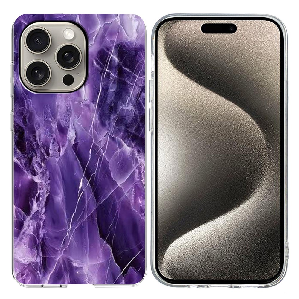 For iPhone 15 Pro Case Marble Pattern Printing Soft TPU Phone Cover - Purple