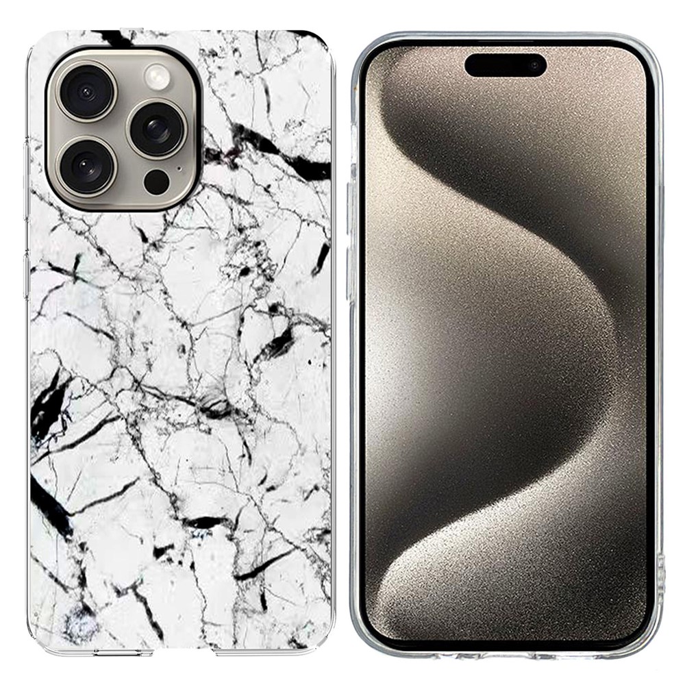 For iPhone 15 Pro Max Case Marble Pattern Printing Soft TPU Phone Cover - White