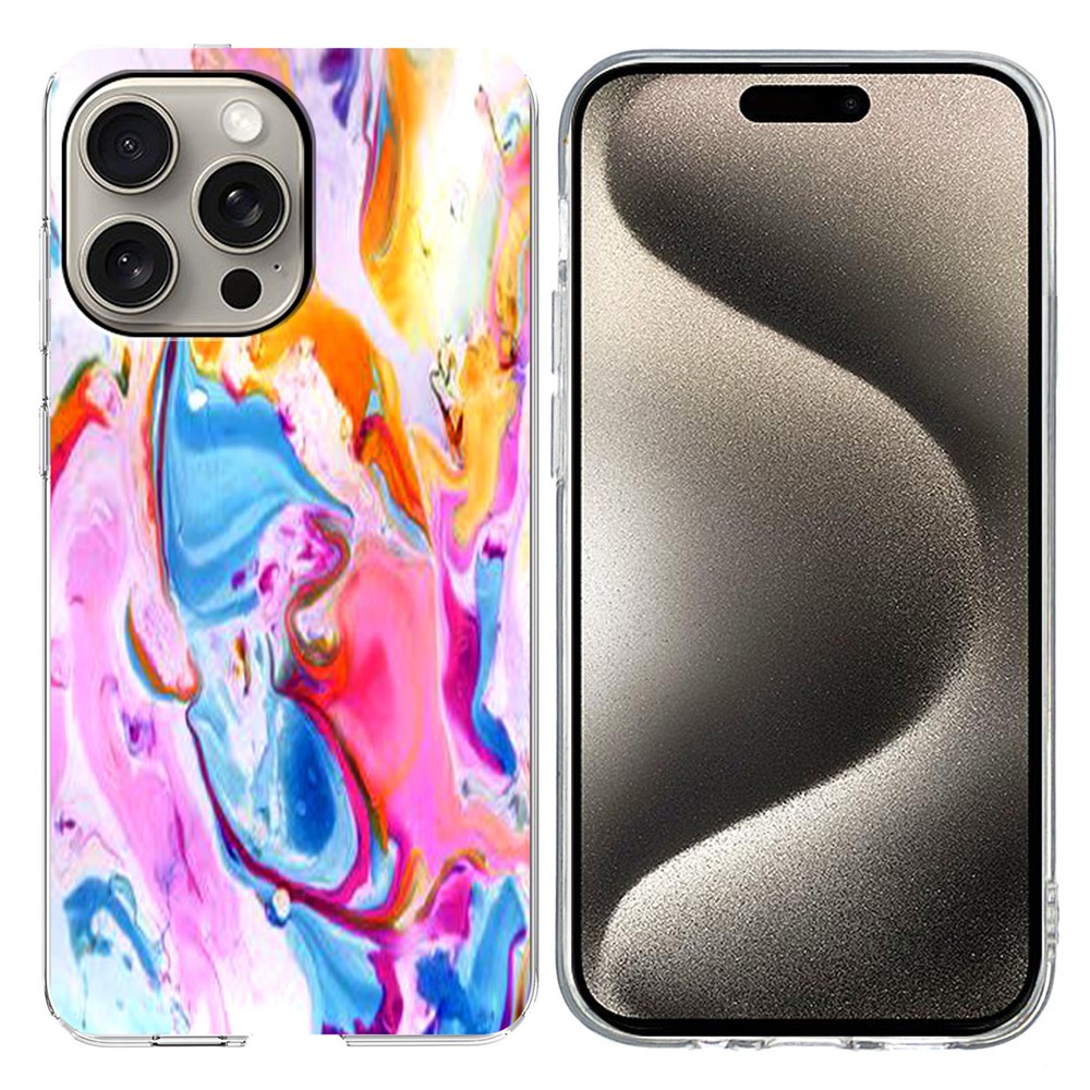 For iPhone 15 Pro Max Case Marble Pattern Printing Soft TPU Phone Cover - Colorful