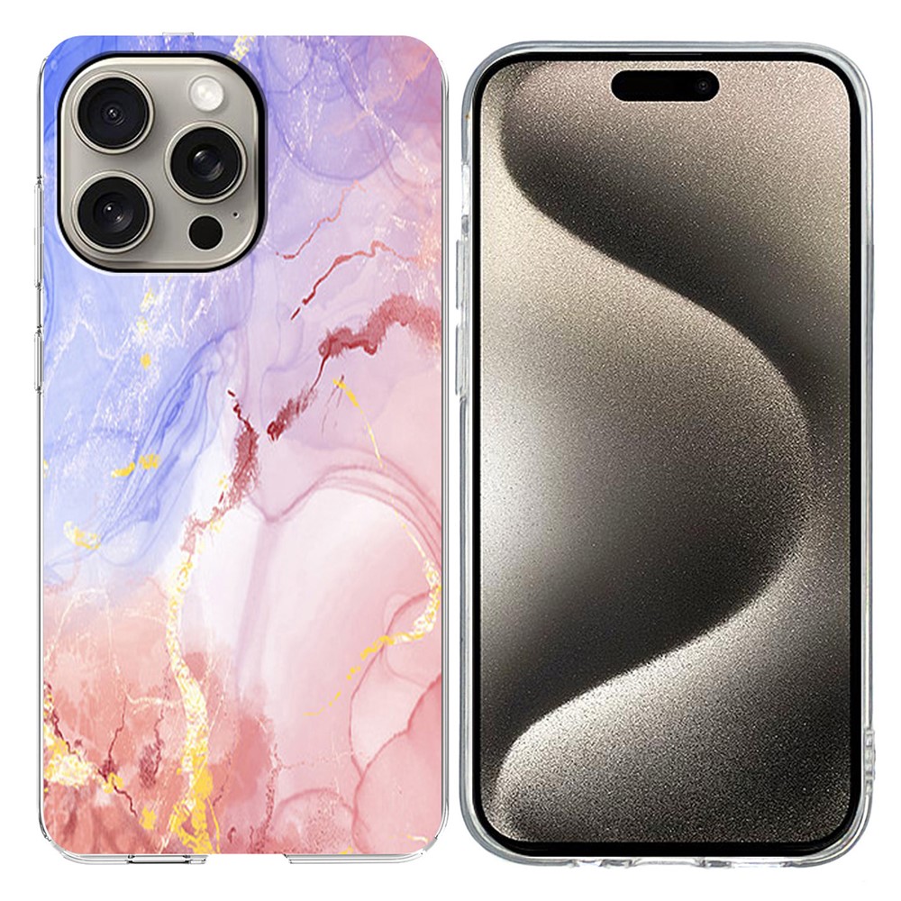 For iPhone 15 Pro Max Case Marble Pattern Printing Soft TPU Phone Cover - Pink