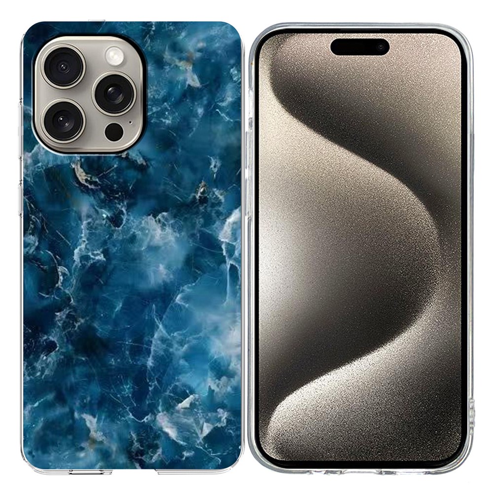 For iPhone 15 Pro Max Case Marble Pattern Printing Soft TPU Phone Cover - Grey