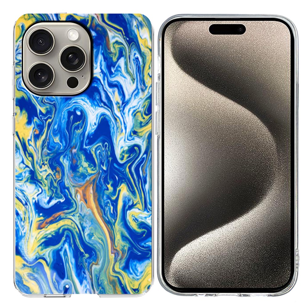 For iPhone 15 Pro Max Case Marble Pattern Printing Soft TPU Phone Cover - Sky Blue