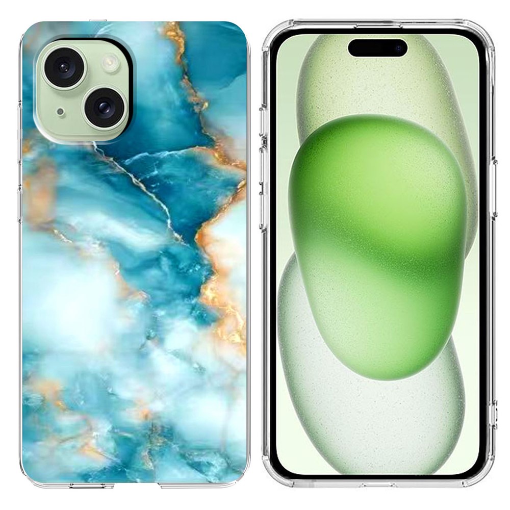For iPhone 15 Plus Case Marble Pattern Printing Soft TPU Phone Cover - Blue