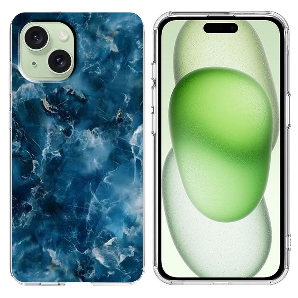 For iPhone 15 Plus Case Marble Pattern Printing Soft TPU Phone Cover - Grey