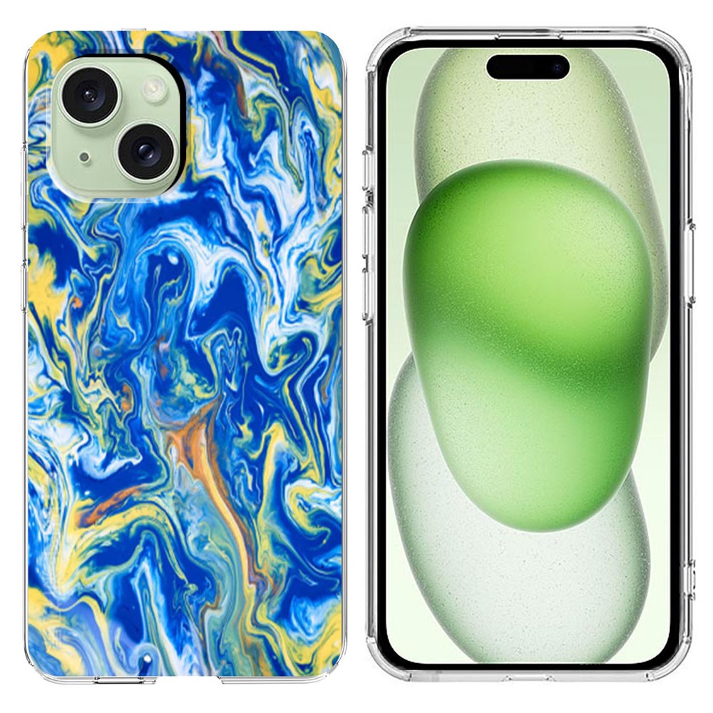 For iPhone 15 Plus Case Marble Pattern Printing Soft TPU Phone Cover - Sky Blue