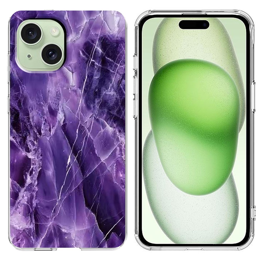 For iPhone 15 Plus Case Marble Pattern Printing Soft TPU Phone Cover - Purple