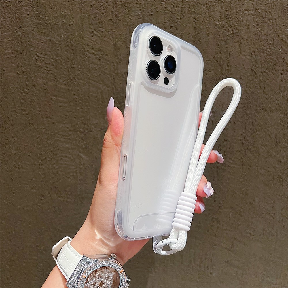 For iPhone 16 Pro Max Case Shockproof TPU + PC Phone Back Cover with Wrist Strap - Transparent