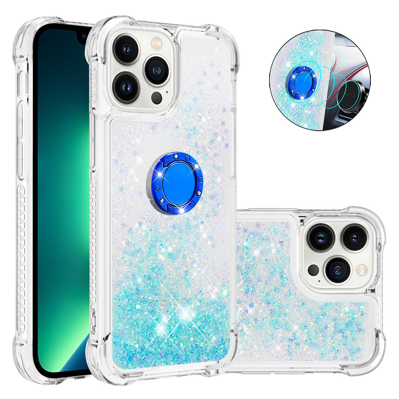 For iPhone 14 Pro TPU Case with Kickstand Quicksand Shockproof Cover - Blue / Pentagram