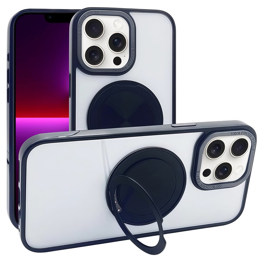 For iPhone 13 Pro Max Magnetic Case Acrylic TPU Phone Back Cover with Kickstand - Black