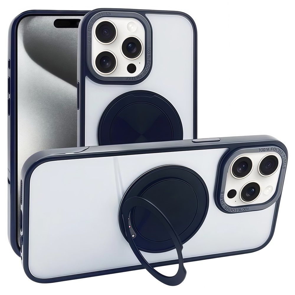 For iPhone 15 Pro Magnetic Case Acrylic TPU Phone Back Cover with Kickstand - Black