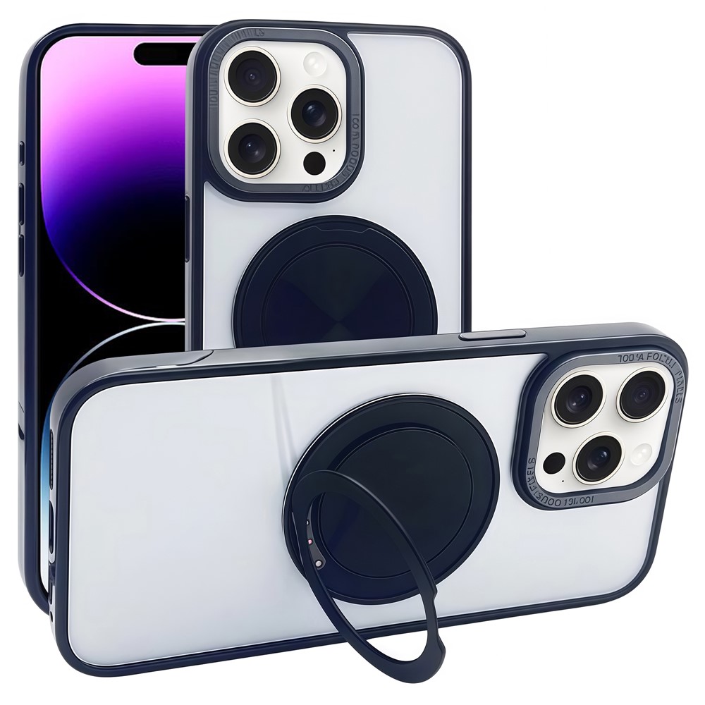 For iPhone 14 Pro Magnetic Case Acrylic TPU Phone Back Cover with Kickstand - Black