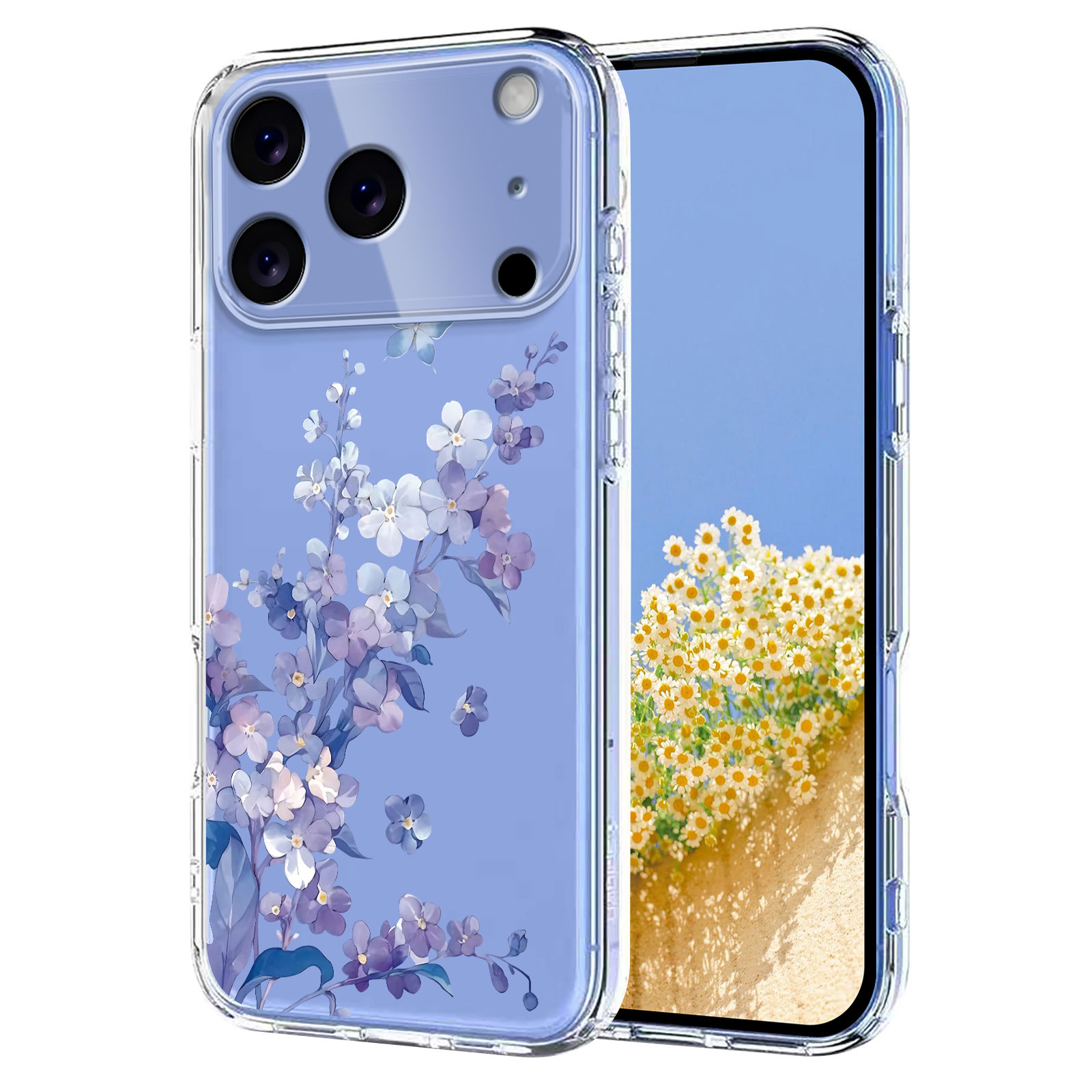 For iPhone 17 Pro Case Butterfly Floral Pattern Printing TPU Phone Back Cover - Violets