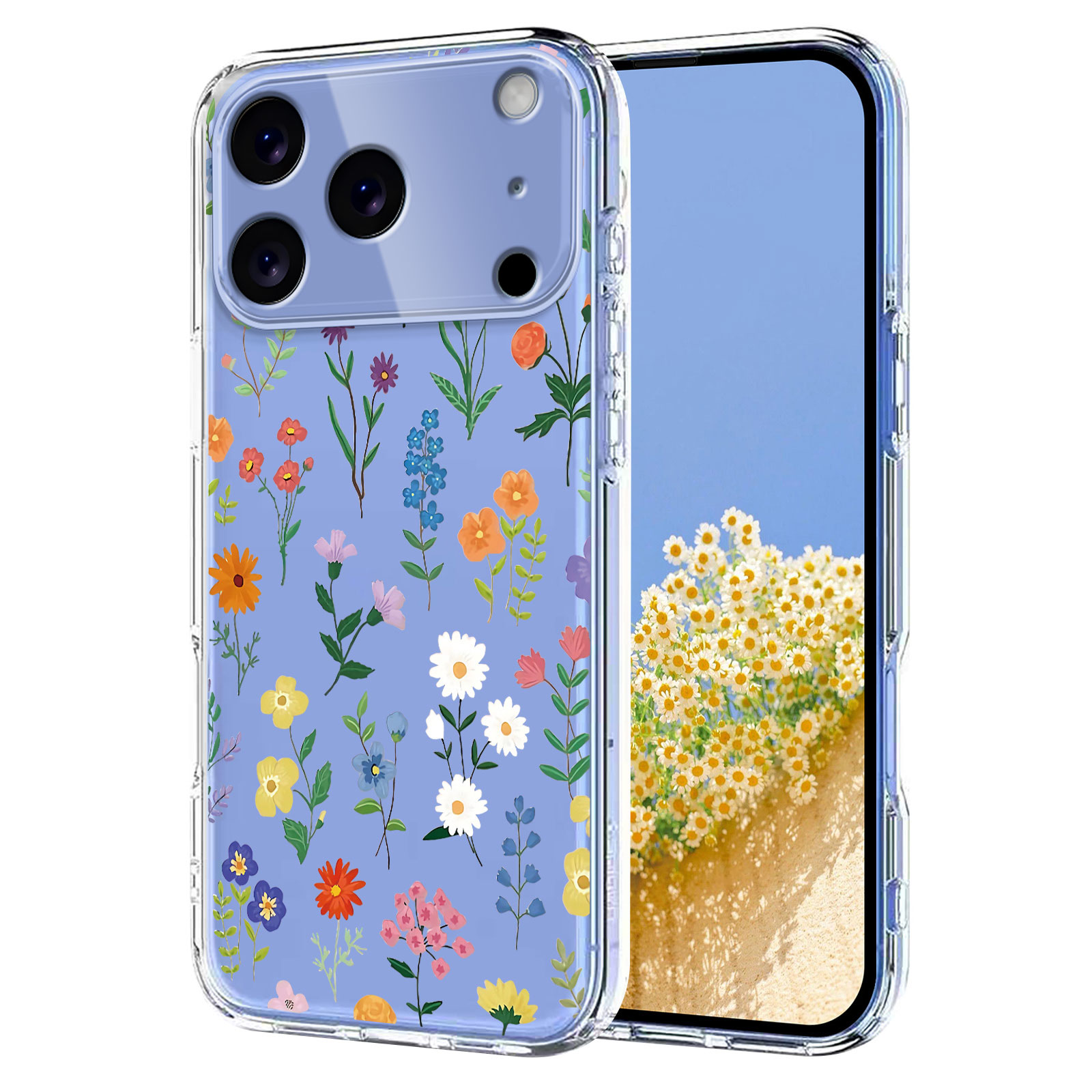 For iPhone 17 Pro Case Butterfly Floral Pattern Printing TPU Phone Back Cover - Daisies