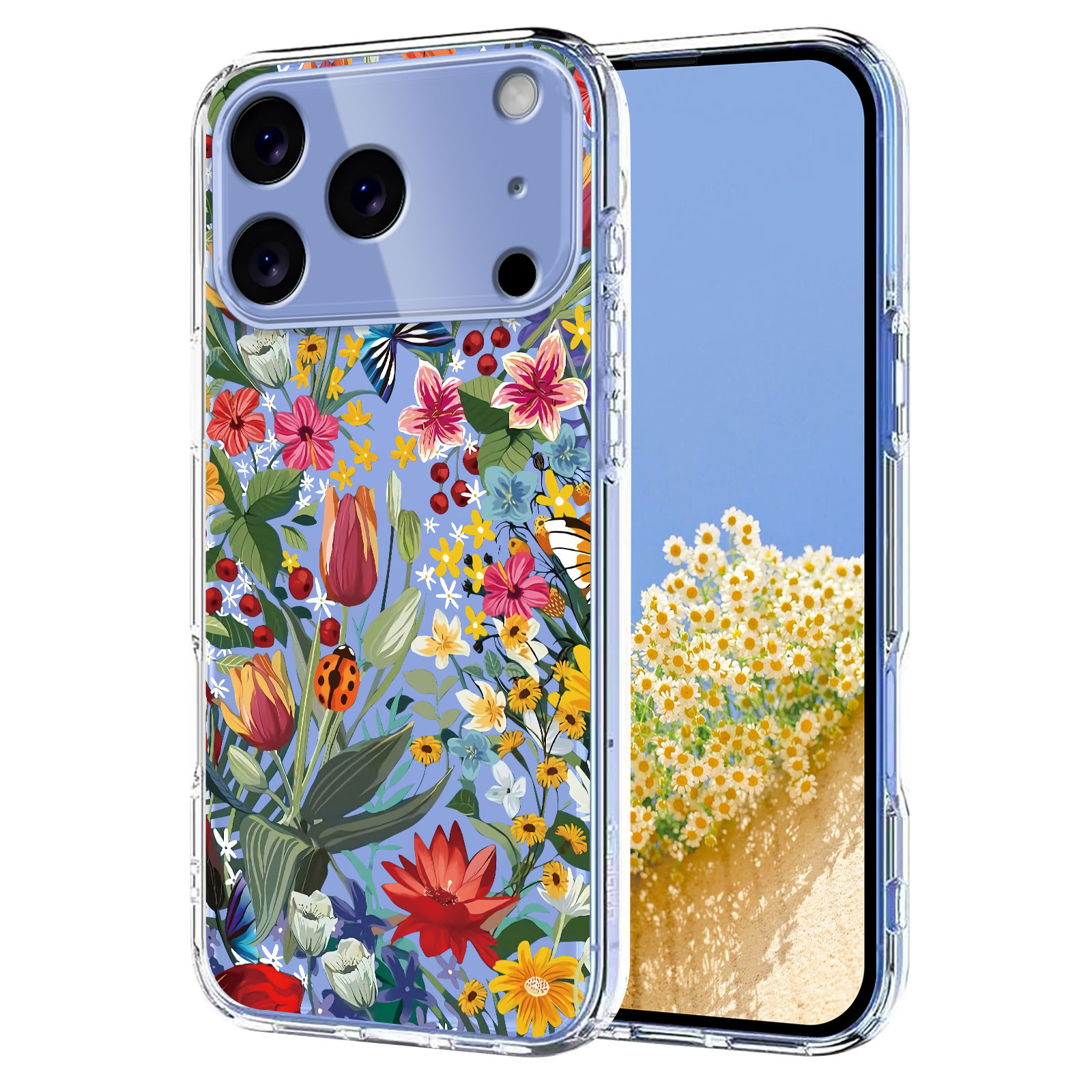 For iPhone 17 Pro Case Butterfly Floral Pattern Printing TPU Phone Back Cover - Lilies