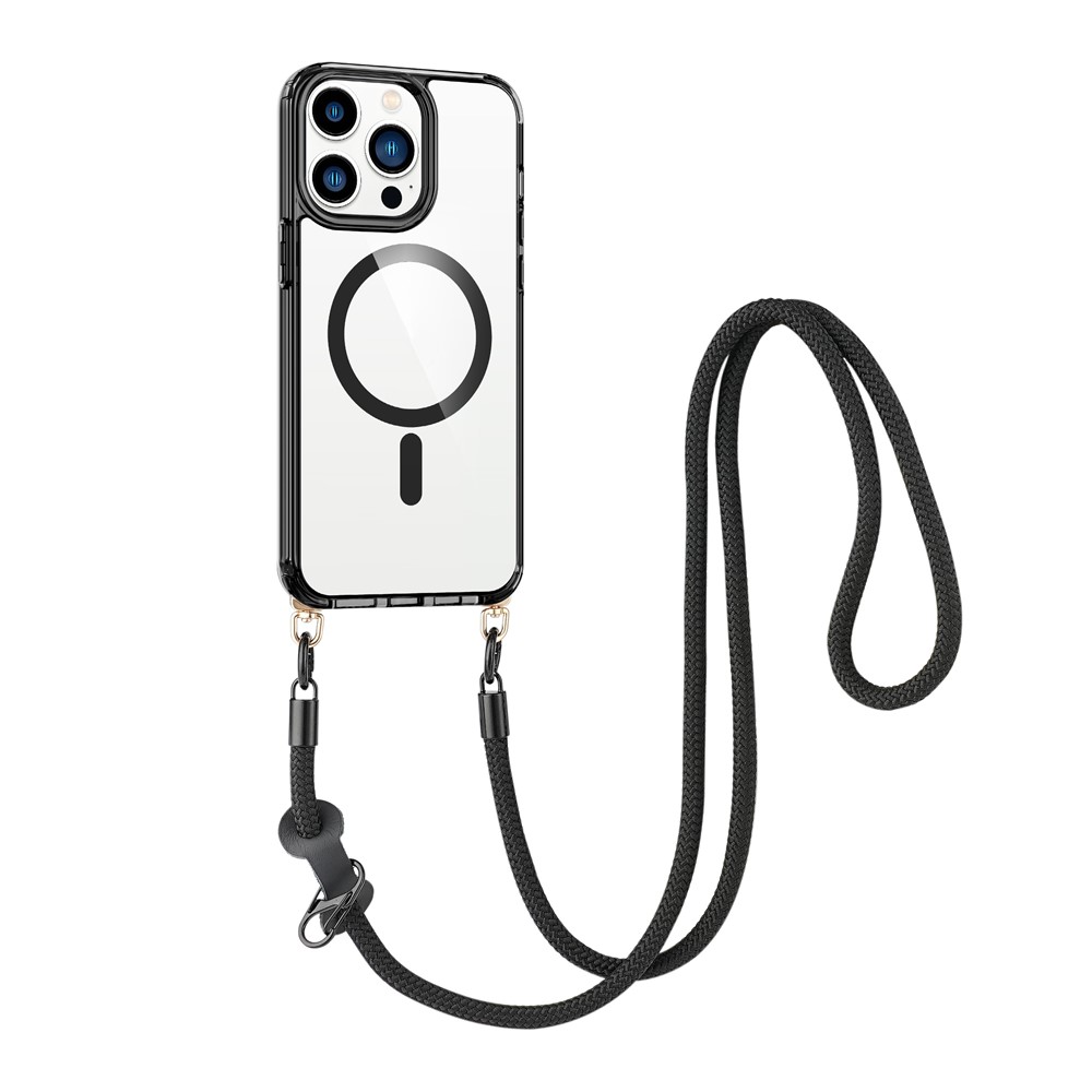 Bulk Purchasing For iPhone 15 Pro Case Compatible with MagSafe TPU Acrylic Phone Back Cover with Strap - Transparent Black