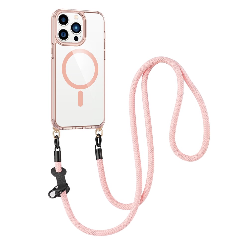 Bulk Purchasing For iPhone 15 Pro Max Case Compatible with MagSafe TPU Acrylic Phone Back Cover with Strap - Transparent Pink