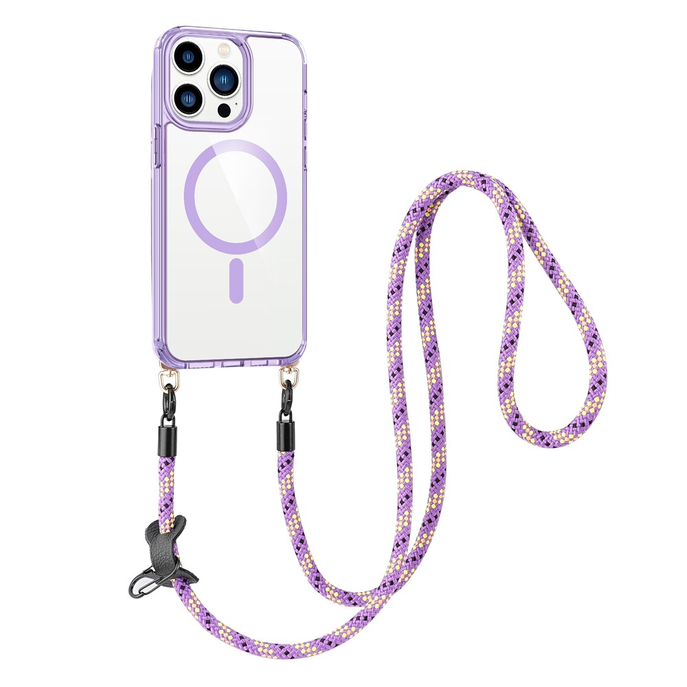 Bulk Purchasing For iPhone 15 Pro Max Case Compatible with MagSafe TPU Acrylic Phone Back Cover with Strap - Transparent Purple