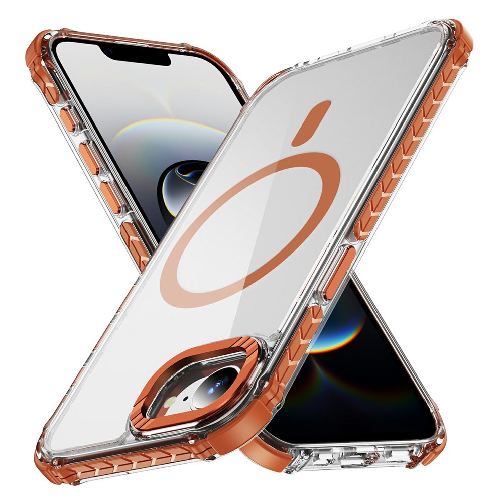 For iPhone 16e Case Crystal Clear Airbag TPU + PC Phone Back Cover Compatible with MagSafe - Orange