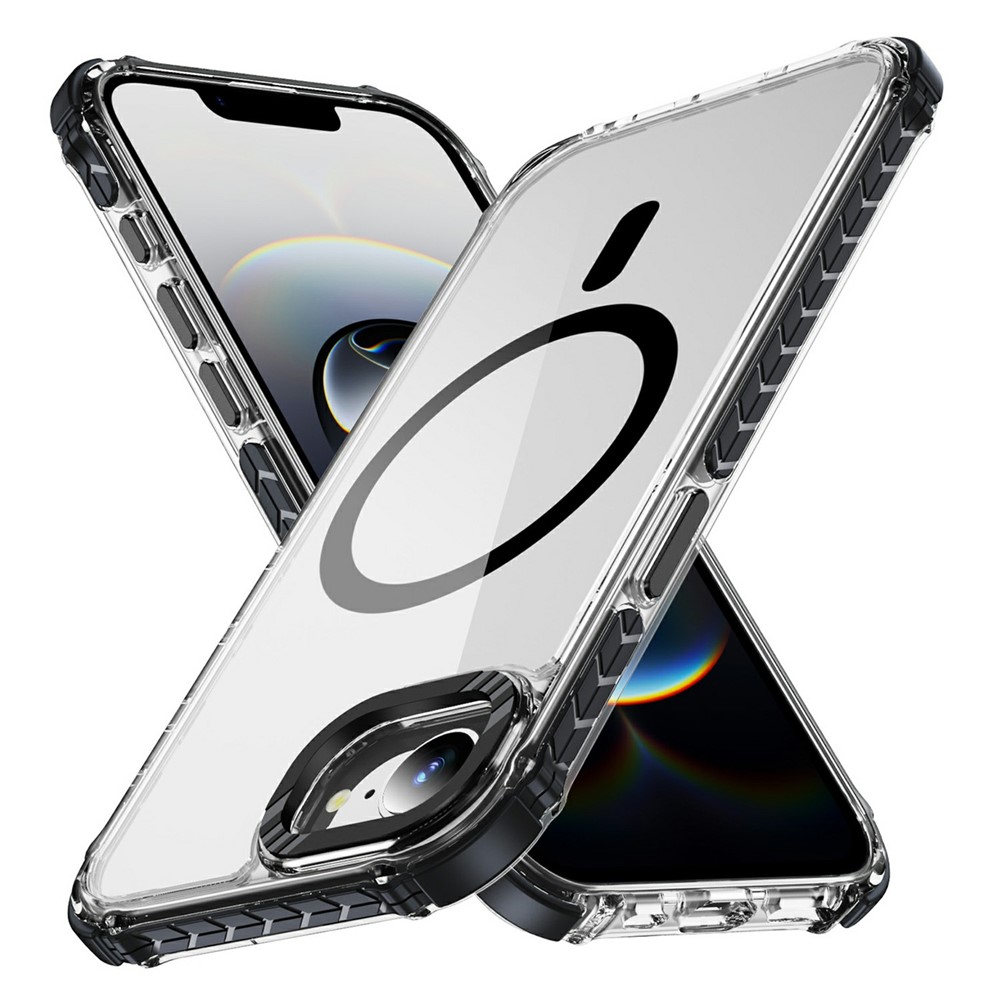 For iPhone 16e Case Crystal Clear Airbag TPU + PC Phone Back Cover Compatible with MagSafe - Black