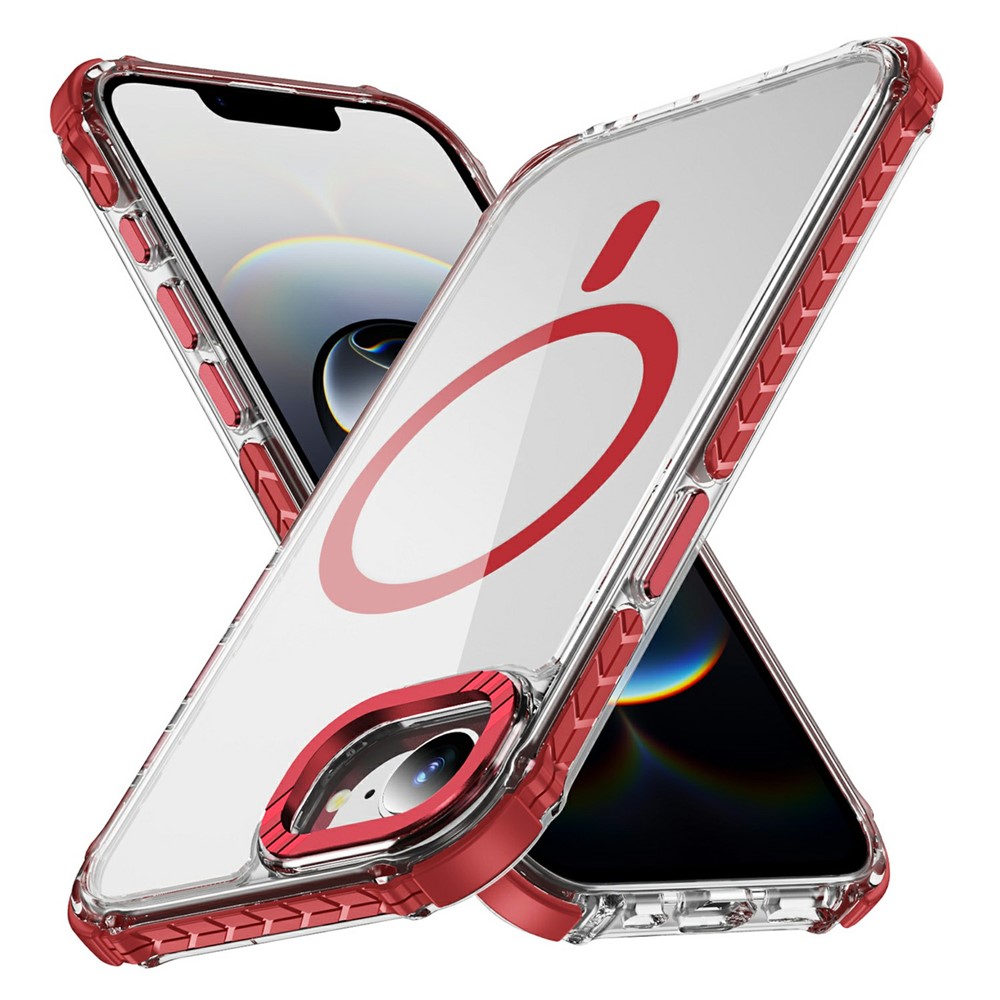 For iPhone 16e Case Crystal Clear Airbag TPU + PC Phone Back Cover Compatible with MagSafe - Red