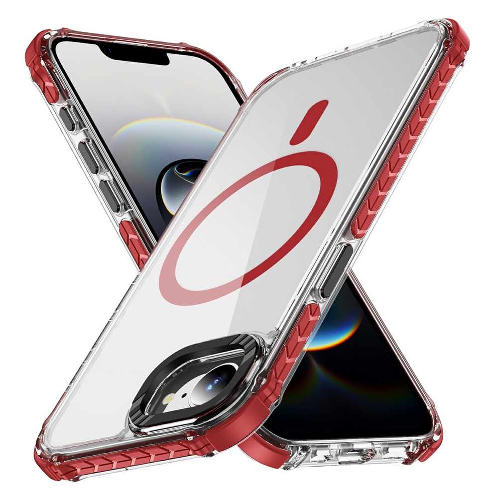 For iPhone 16e Case Crystal Clear Airbag TPU + PC Phone Back Cover Compatible with MagSafe - Red / Black