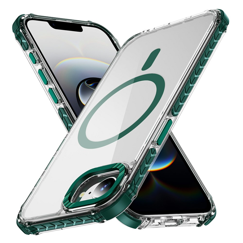 For iPhone 16e Case Crystal Clear Airbag TPU + PC Phone Back Cover Compatible with MagSafe - Green