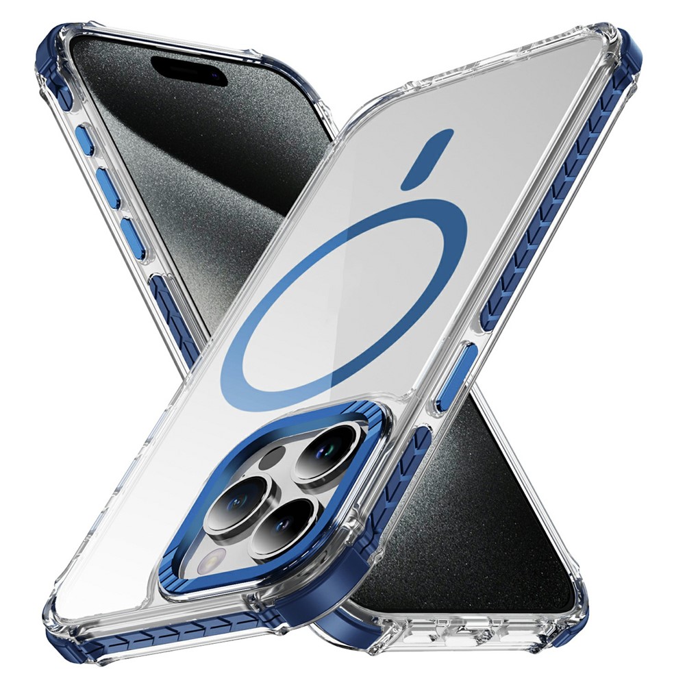 For iPhone 15 Pro Case Crystal Clear Airbag TPU + PC Phone Back Cover Compatible with MagSafe - Blue