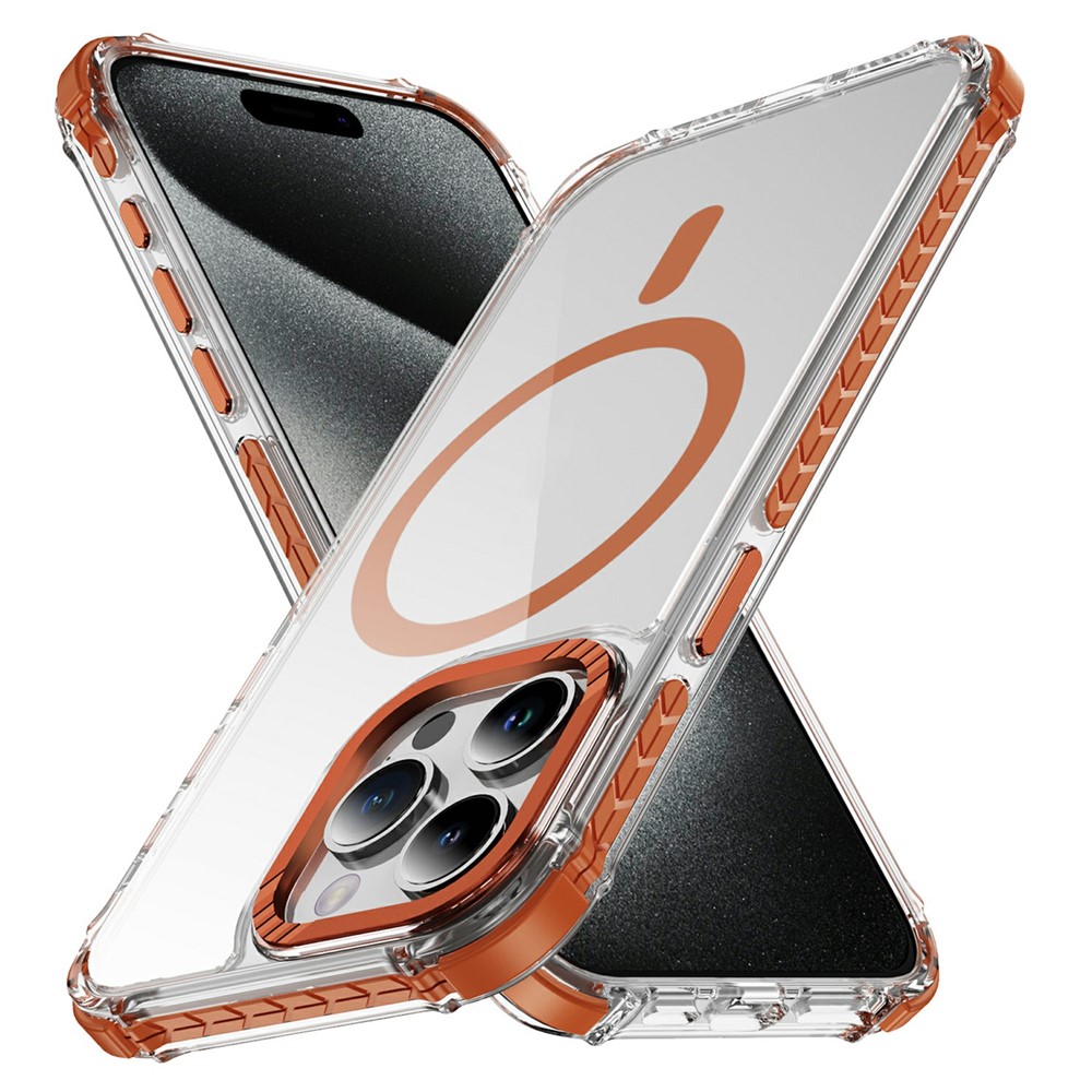 For iPhone 15 Pro Max Case Crystal Clear Airbag TPU + PC Phone Back Cover Compatible with MagSafe - Orange