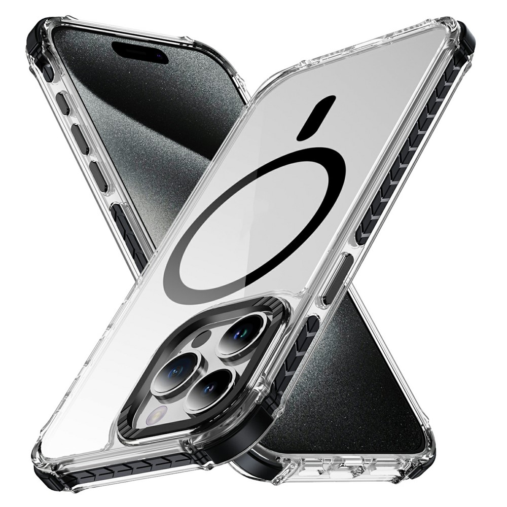 For iPhone 14 Pro Max Case Crystal Clear Airbag TPU + PC Phone Back Cover Compatible with MagSafe - Black