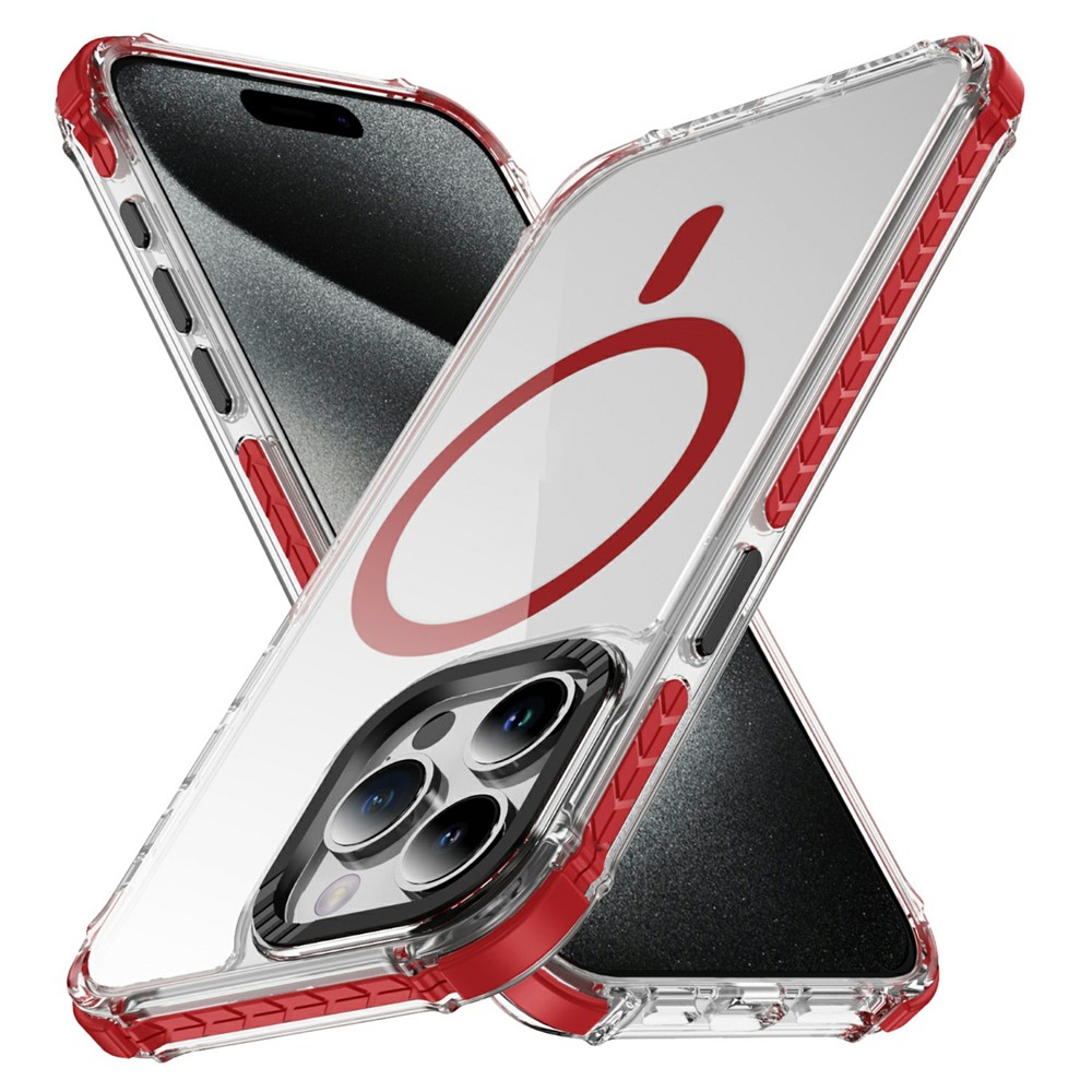For iPhone 14 Pro Max Case Crystal Clear Airbag TPU + PC Phone Back Cover Compatible with MagSafe - Red / Black