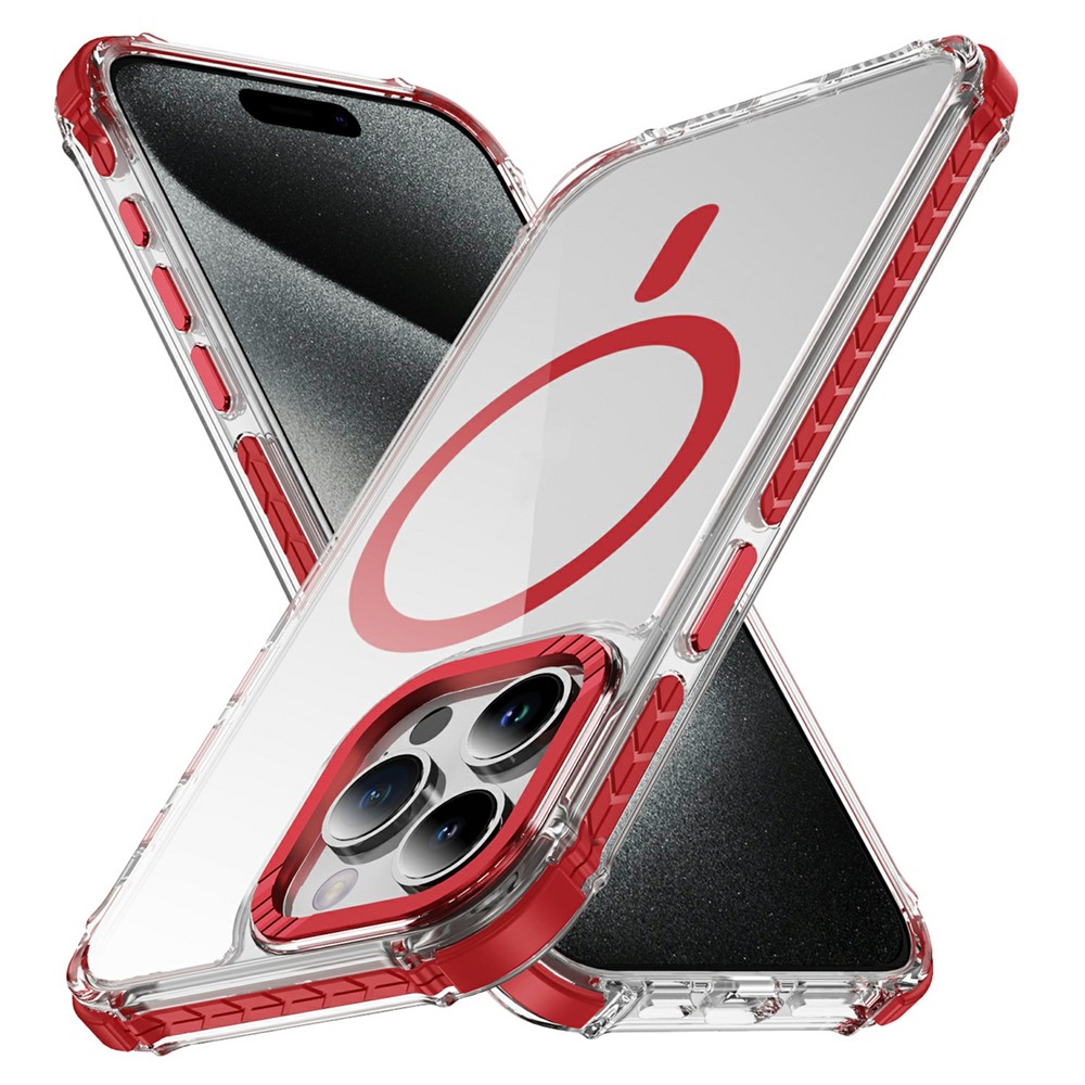 For iPhone 14 Pro Max Case Crystal Clear Airbag TPU + PC Phone Back Cover Compatible with MagSafe - Red